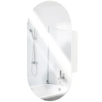 Specchio Bagno Ovale Moderno con Armadietto e Due Ripiani, 45x90 cm, Bianco