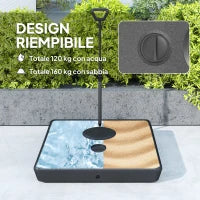 Base per Ombrellone a Sbalzo in HDPE con Maniglia e Ruote e Riempibile con Acqua o Sabbia, 95x95x117 cm, Nero