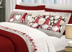 Completo Lenzuola In Morbida Flanella Disegno Gnomi Colore Rosso - Singolo - Rosso