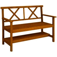 Panchina da Giardino 2 Posti in Legno con Ripiano e Braccioli, 125x58x88cm, Legno