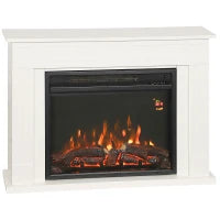 Camino Elettrico con Fiamma a 5 Luminosità, Telecomando e Timer, 98x23.5x69.5 cm, Bianco e Nero