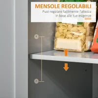 Carrello da Cucina Multiuso in Legno con 2 Cassetti, Armadietto e 4 Ruote, 104x46x91cm, Grigio