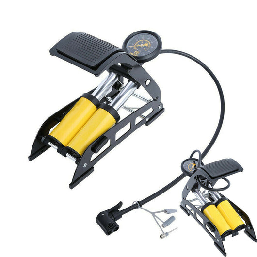 GONFIATORE POMPA A PEDALE MANOMETRO A 2 CILINDRI BICI AUTO MOTO 10 BAR 160 PSI