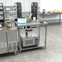 Tavolo da lavoro in acciaio inox 2 ripiani, per cucina, garage, giardino, 90 x 60 x 86 cm, argentato