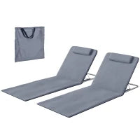 Set 2 Sdraio da Spiaggia con Schienale Regolabile su 5 Livelli, Poggiatesta e Borsa da Viaggio, Lettini Spiaggia Pieghevoli in Acciaio e PE, 134x48x33-43 cm, Grigio