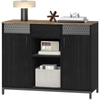 Credenza con 2 Ante, 2 Vani, Cassetto e Ripiani Regolabili 100x40x80 cm Nero e Marrone Rustico