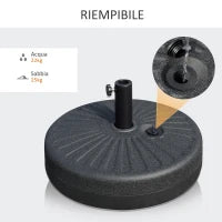 Base per Ombrellone da Giardino con Palo Centrale Φ3.8cm e 4.8cm, HDPE Nero