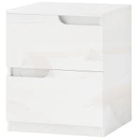 Comodino Moderno in Legno con 2 Cassetti e Design Lucido, 40x40x48 cm, Bianco