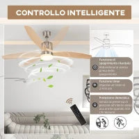 Ventilatore da Soffitto con Luce LED Bianca a 6 Velocità e Timer, in Metallo e Acrilico, Ø132 x 43A cm