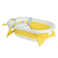 Vaschetta Bagnetto Pieghevole per Bambini 0-3 Anni con Indicatore di Temperatura e Cuscino, 81.5x50.5x23.5 cm, Giallo