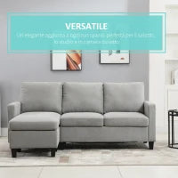 Divano Angolare Moderno e Componibile, Divano 3 Posti con Penisola Reversibile in Tessuto Grigio Chiaro, 197x139x 91cm