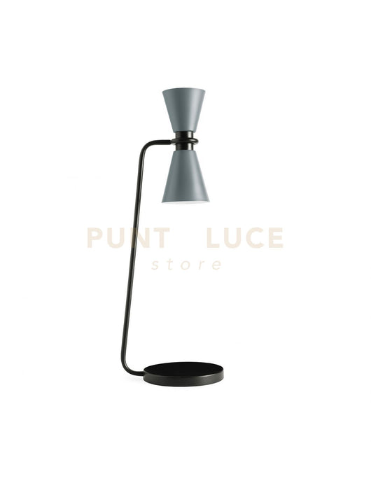 GRAAL LAMPADA DA TAVOLO GRANDE 2 LUCI  METALLO GRIGIO PARTICOLARI NERI D.13CM