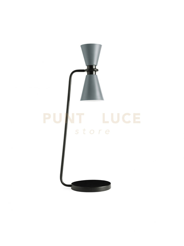 GRAAL LAMPADA DA TAVOLO GRANDE 2 LUCI  METALLO GRIGIO PARTICOLARI NERI D.13CM