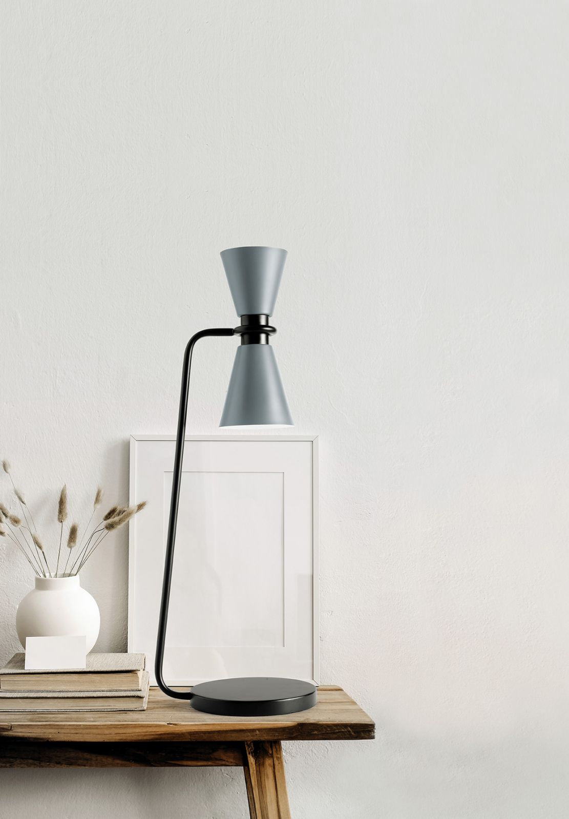 GRAAL LAMPADA DA TAVOLO GRANDE 2 LUCI  METALLO GRIGIO PARTICOLARI NERI D.13CM