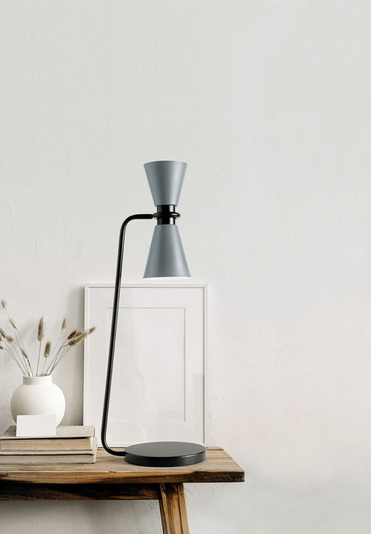 GRAAL LAMPADA DA TAVOLO GRANDE 2 LUCI  METALLO GRIGIO PARTICOLARI NERI D.13CM