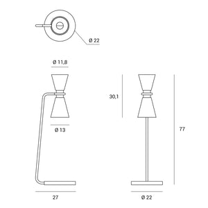 GRAAL LAMPADA DA TAVOLO GRANDE 2 LUCI  METALLO GRIGIO PARTICOLARI NERI D.13CM