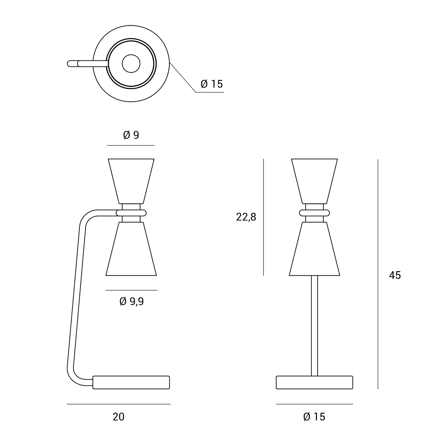 GRAAL LAMPADA DA TAVOLO PICCOLA 2 LUCI  METALLO GRIGIO PARTICOLARI NERI D.9CM