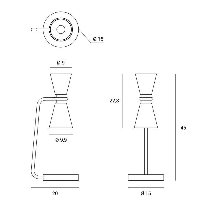 GRAAL LAMPADA DA TAVOLO PICCOLA 2 LUCI  METALLO GRIGIO PARTICOLARI NERI D.9CM