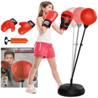 HOMCOM Punching Ball da Terra per Bambini da 5-10 Anni con Guantoni e Altezza Regolabile, Rosso
