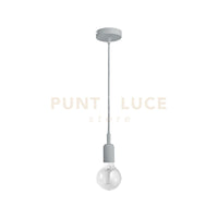 GSO085- PENDENTE FLIP CAVO IN STOFFA E ROSONE GRIGIO CEMENTO 1 LUCE ATTACCO E27 D.4,6CX6,9M