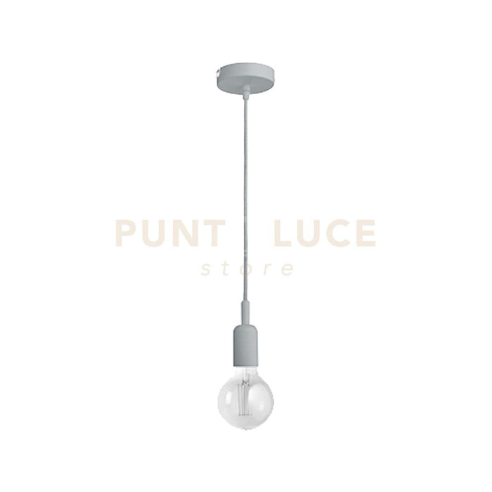 GSO085- PENDENTE FLIP CAVO IN STOFFA E ROSONE GRIGIO CEMENTO 1 LUCE ATTACCO E27 D.4,6CX6,9M