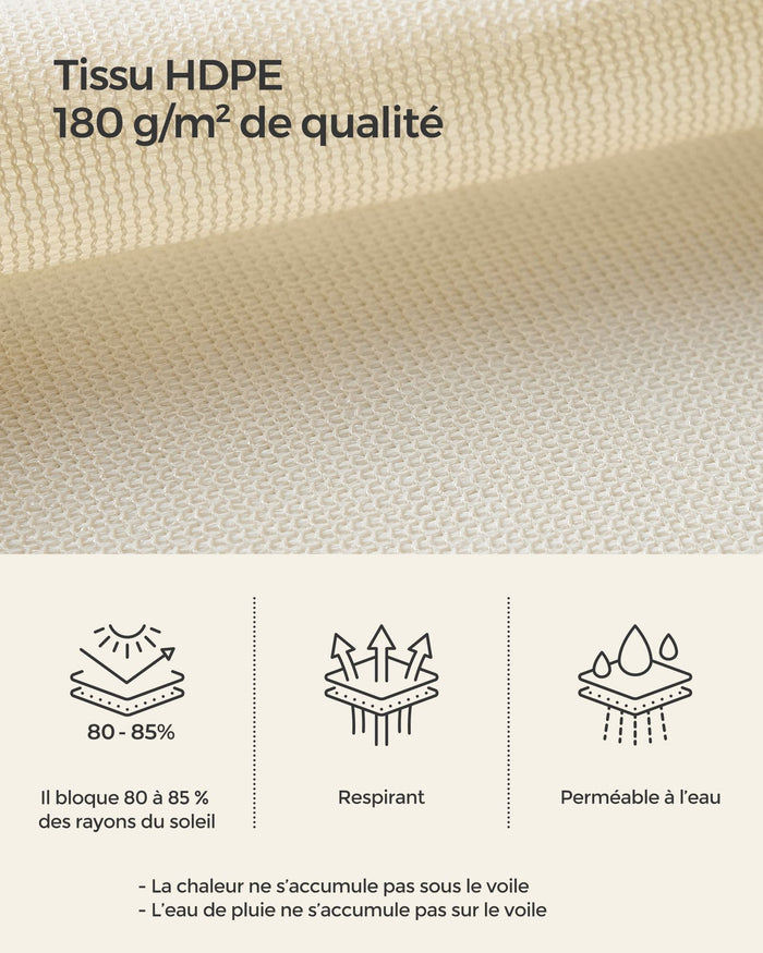 Vela ombreggiante 2 x 3 m telo teso in HDPE traspirante protezione esterna per balcone terrazzo giardino antracite beige 12_0003749