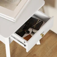 Tavolino da Salotto con Cassetto in Stile Francese con Gambe Curve, 45x35x55 cm, Bianco