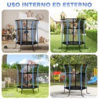Tappeto Elastico per Bambini con Ingresso a Cerniera e Pali Imbottiti, in Acciaio, PP e EPE, Ø163.5x190 cm, Blu