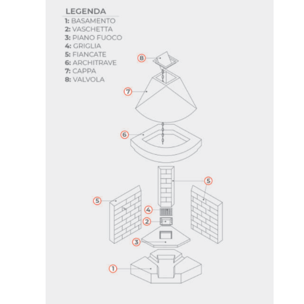 Camino a legna prefabbricato con focolare aperto refrattario rot80ref calore