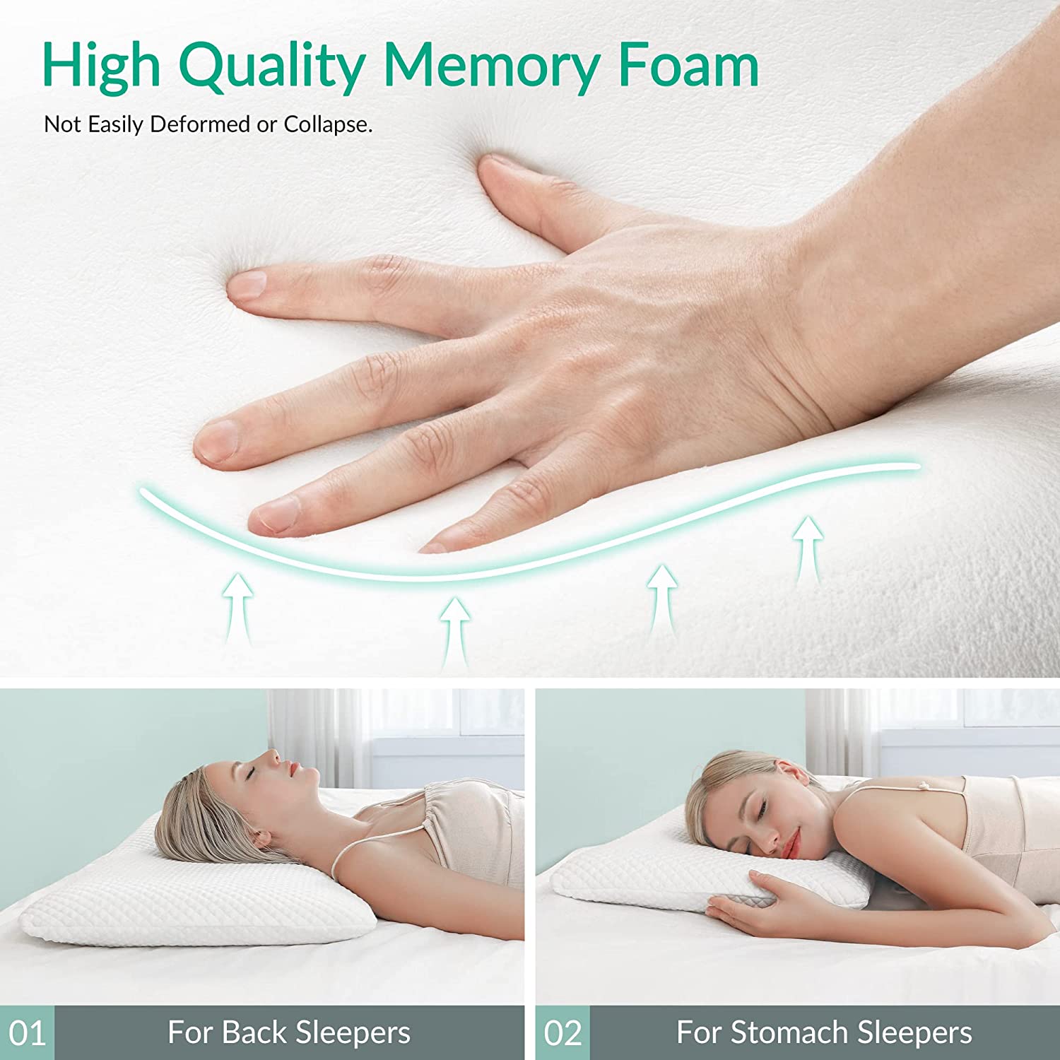 OLYMPIA Guanciale in Memory Foam Classic, Cuscino da Letto Premium per Dormire, Ergonomico e Traspirante Supporto Ottimale Collo e Cervicale