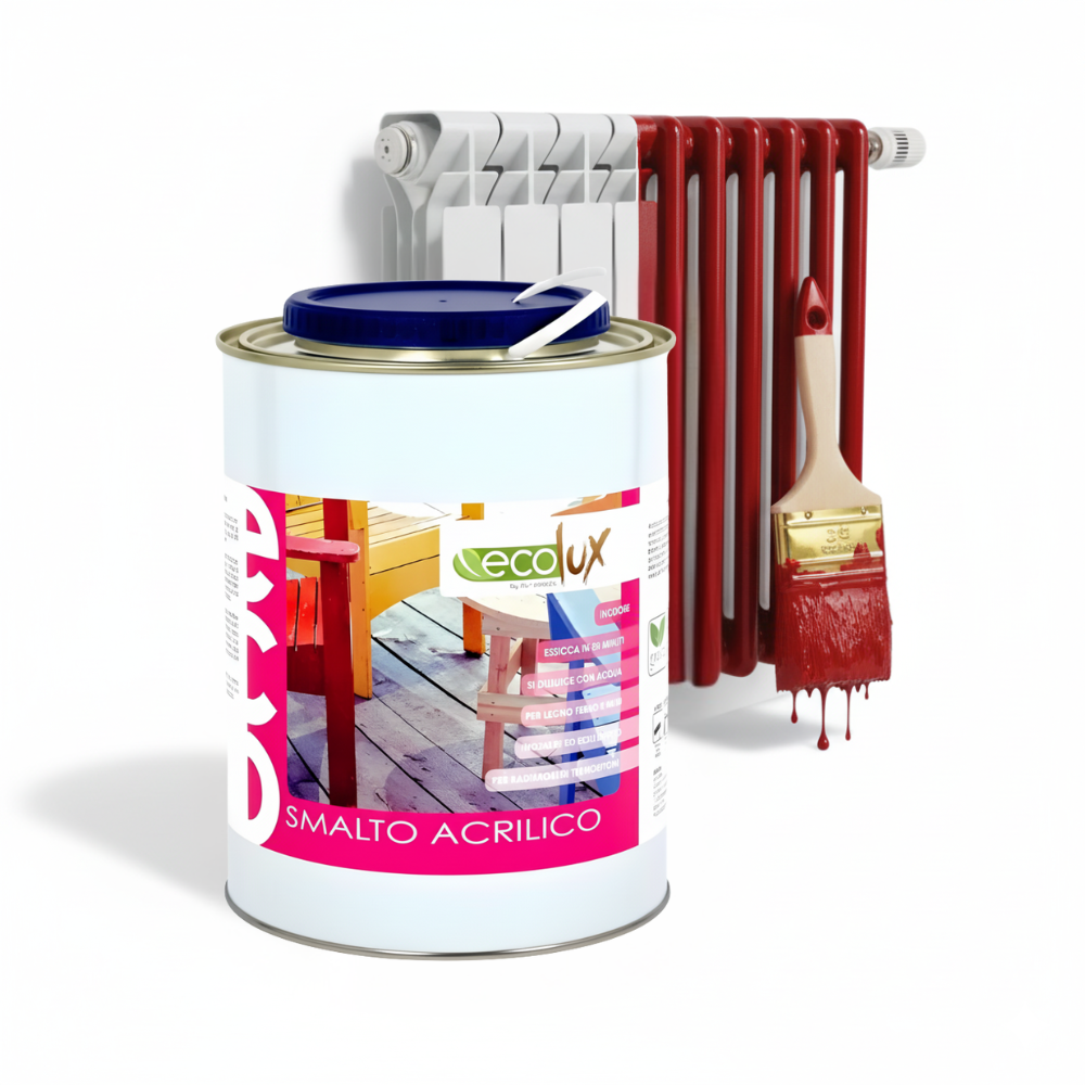 Ecolux smalto satinato acrilico ecologico per legno e metallo *** formato 2.5 lt, colore- rosso vivo, confezione 1
