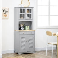 Credenza Alta per Cucina in Legno in Stile Classico, Grigio, 68x39.5x170cm