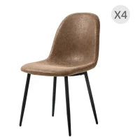 Set 4 Sedie da Pranzo Stile Vintage in Finta Pelle PU con Seduta Ampia e Gambe in Acciaio, Marrone
