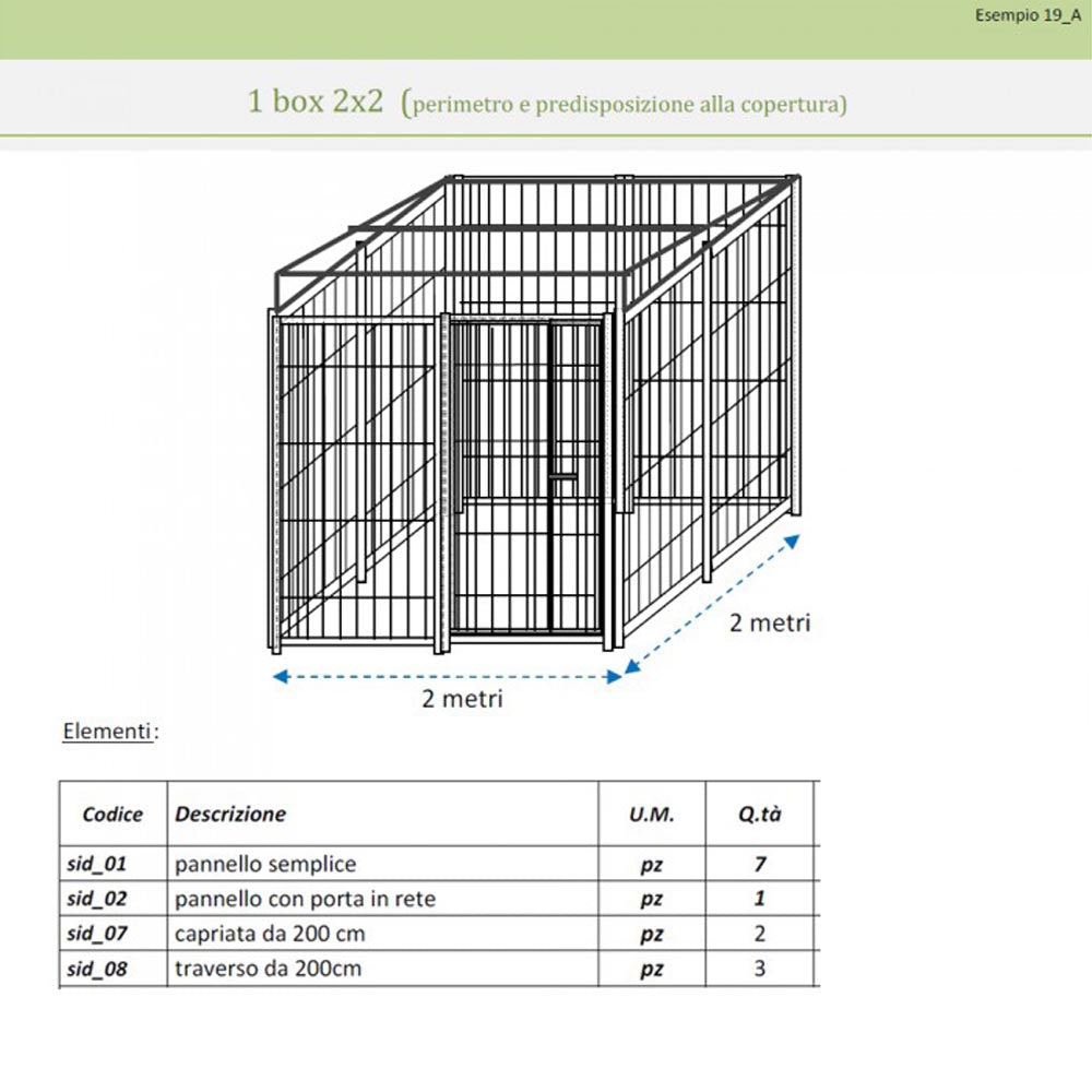 Recinto per cani perimetro e predisposizione alla copertura box modulare metri 2 x 2 viteria compresa
