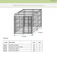 Recinto per cani perimetro e predisposizione alla copertura box modulare metri 2 x 2 viteria compresa