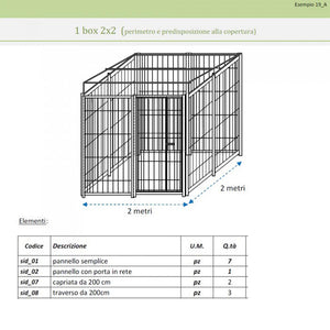 Recinto per cani perimetro e predisposizione alla copertura box modulare metri 2 x 2 viteria compresa