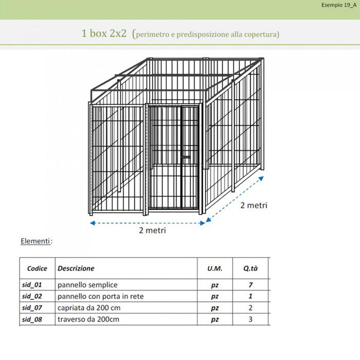 Recinto per cani perimetro e predisposizione alla copertura box modulare metri 2 x 2 viteria compresa