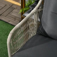 Set da giardino in rattan intrecciato 3 pezzi, 2 poltrone e 1 tavolino rotondo, cuscini inclusi, telaio in acciaio