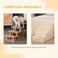 Scaletta per Cani Portatile a 4 Gradini, in Tessuto Vellutato Sfoderabile e Truciolato, 60x35x44 cm, Beige