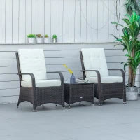 Set Mobili da Giardino in Rattan PE con Tavolino e 2 Sedie con Cuscini Sfoderabili, Marrone e Crema