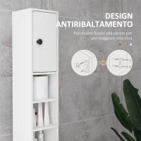 kleankin Mobile Colonna Bagno con Cassetto, 2 Armadietti e 4 Ripiani Aperti, in Legno, 20x20x180 cm, Bianco