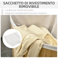 Cesto Portabiancheria con Coperchio Triangolare in Bambù e Tessuto, 38x38x57cm, Colore Legno