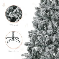 Albero di Natale Slim Artificiale 210 cm con Rami Realistici, Albero di Natale Innevato Alto e Stretto con Base Pieghevole, Verde