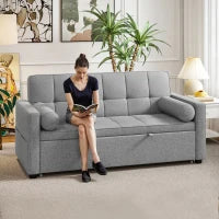 Divano convertibile 2 posti 3 in 1 divano letto con letto estraibile matrimoniale schienale regolabile 2 cuscini 151x137,5x84cm grigio