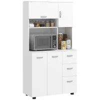 Credenza da Cucina con 4 Ante, 3 Cassetti Mensola e Ampio Piano, 89L x 39,5P x 168H cm, Bianco