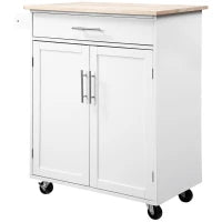 Carrello da Cucina con Ruote, Isola da Cucina con Cassetto, Armadio e Porta-Strofinacci, Bianco