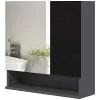 kleankin Armadietto con Specchiera Bagno a 2 Ante e Mensole Regolabili in Legno, 55x17x55cm, Nero