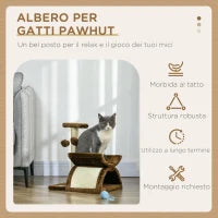 Tiragraffi Gatto Albero Tira Graffi Gioco Giocattolo per Gatti con Cuccia 2 Palline Appese in Sisal Naturale Altezza 43cm