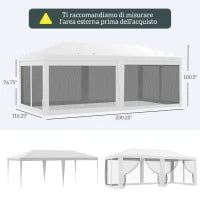 Gazebo da Giardino per Feste con 6 Pareti Rimovibili a Zanzariera, 582x295x255cm, Bianco
