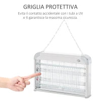 Elettroinsetticida da Esterno e Interno con Lampada Antizanzare UV per 60m², Zanzariera Elettrica 20W, Grigio e bianco